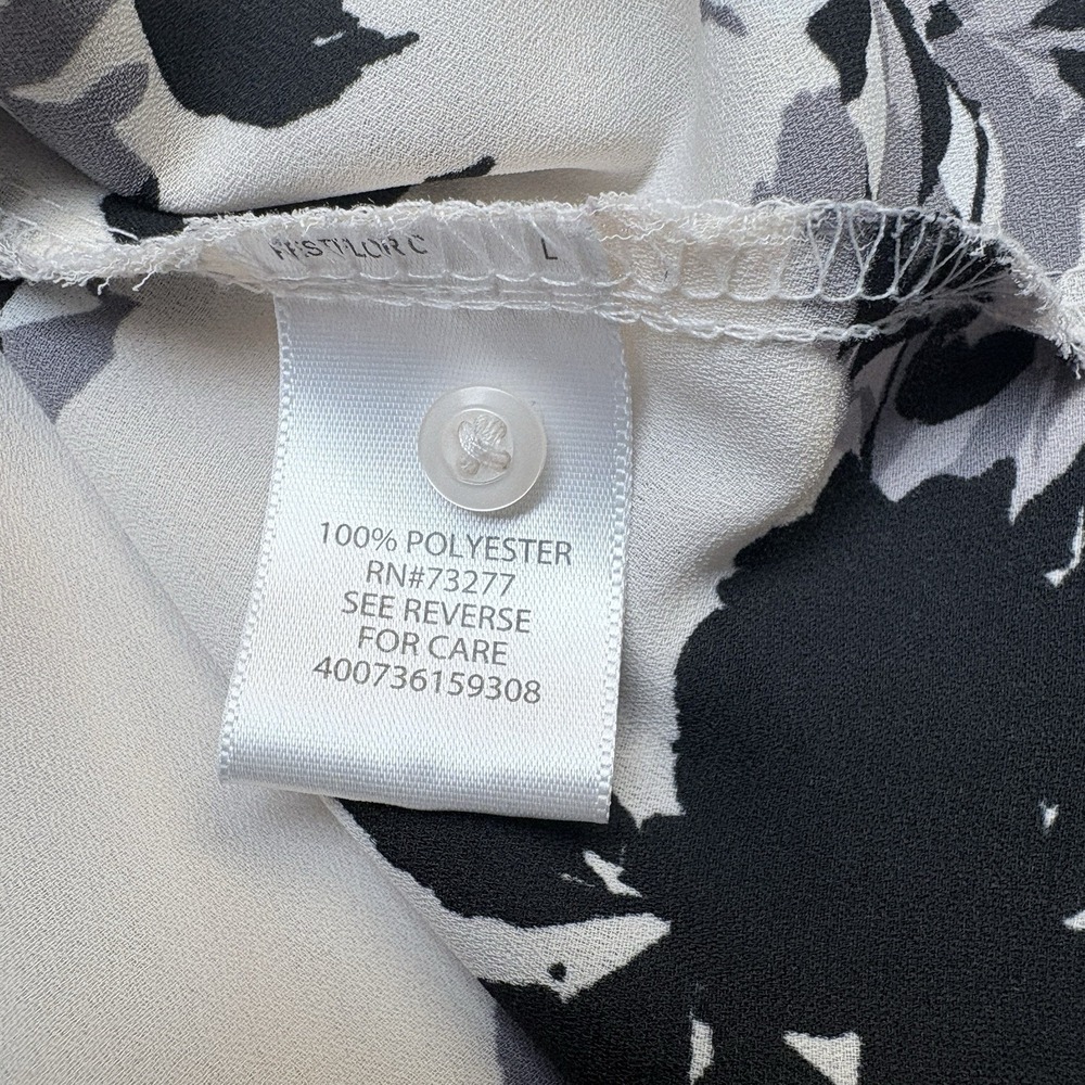 Candie's Women's L Chiffon Floral Button-Up Blouse White Black Gray Long Sleeve - Picture 11 of 13